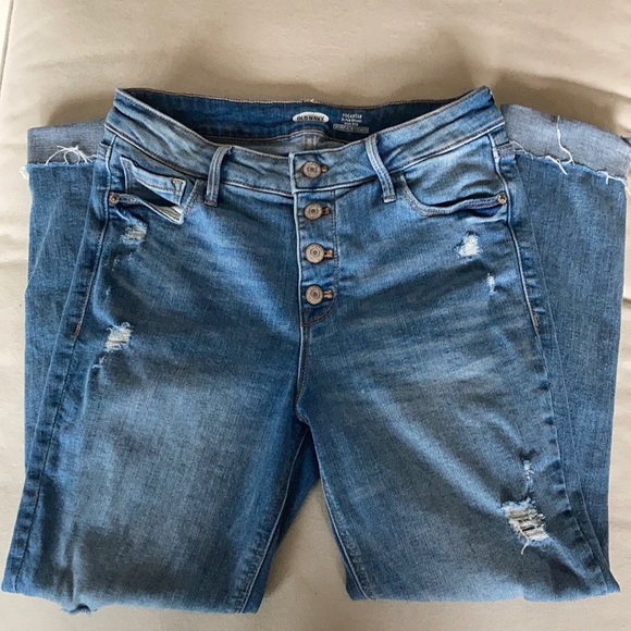 Old Navy Rockstar Super Skinny high rise button fly light wash distressed jeans - Picture 2 of 16